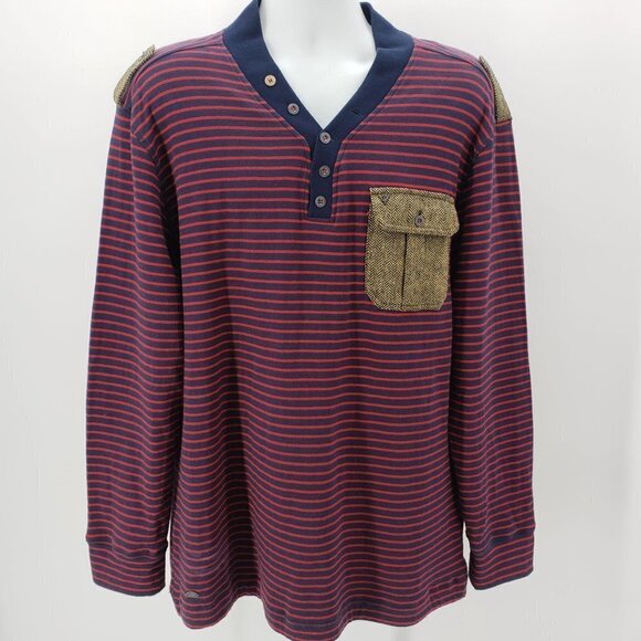 TFG Red Blue Striped Elbow Patch Shirt XL - Picture 1 of 8